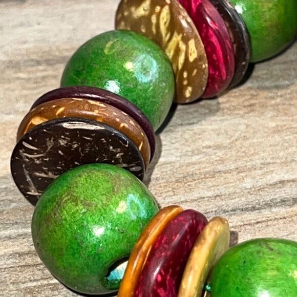 Green And Wood Multi Color Stretch Bracelet Bundle Of 2 Bracelets - Picture 7 of 7